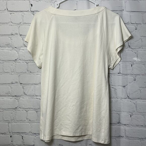 Josephine Chaus Short Sleeve Top Preppy Cream Cottagecore Ivory Size M Boho - Picture 7 of 12